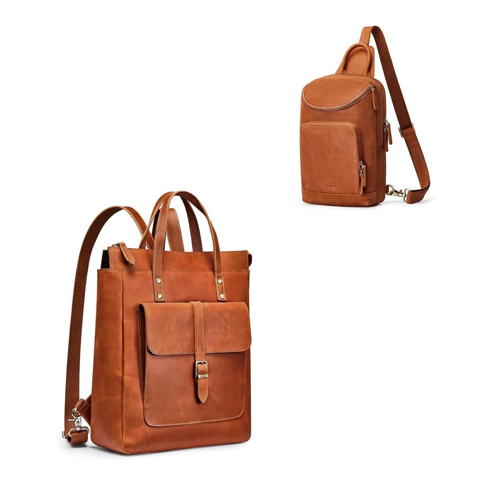 3192 Leather Backpack Purse Bundle with Sling Bag Crossbody Chest Bag